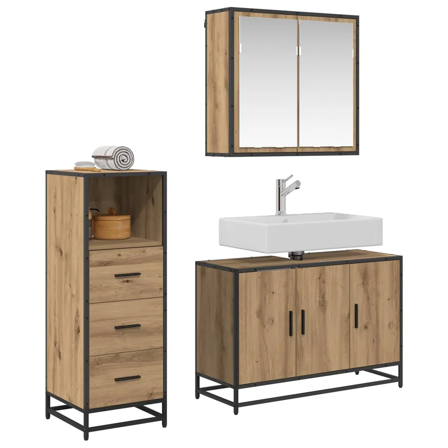 Ensemble de mobilier de salle de bain 3 pc Chêne artisanal - 2