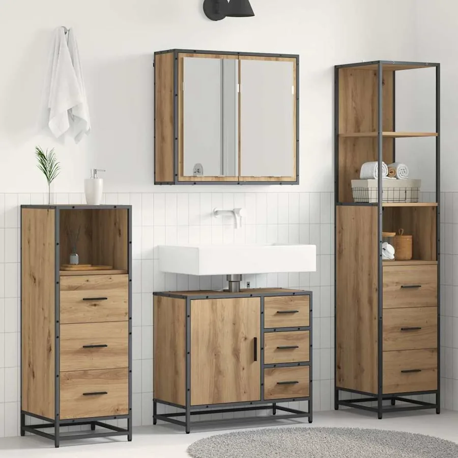 Ensemble de mobilier de salle de bain 4 pc Chêne artisanal
