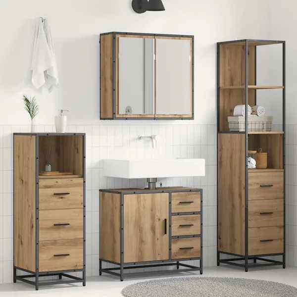 Ensemble de mobilier de salle de bain 4 pc Chêne artisanal