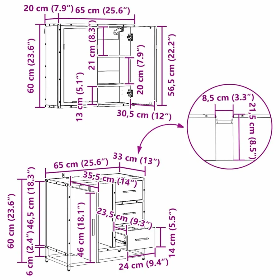 Ensemble de mobilier de salle de bain 4 pc Chêne artisanal - 17