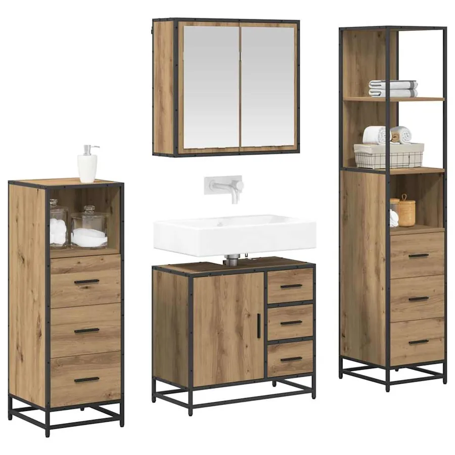 Ensemble de mobilier de salle de bain 4 pc Chêne artisanal - 3