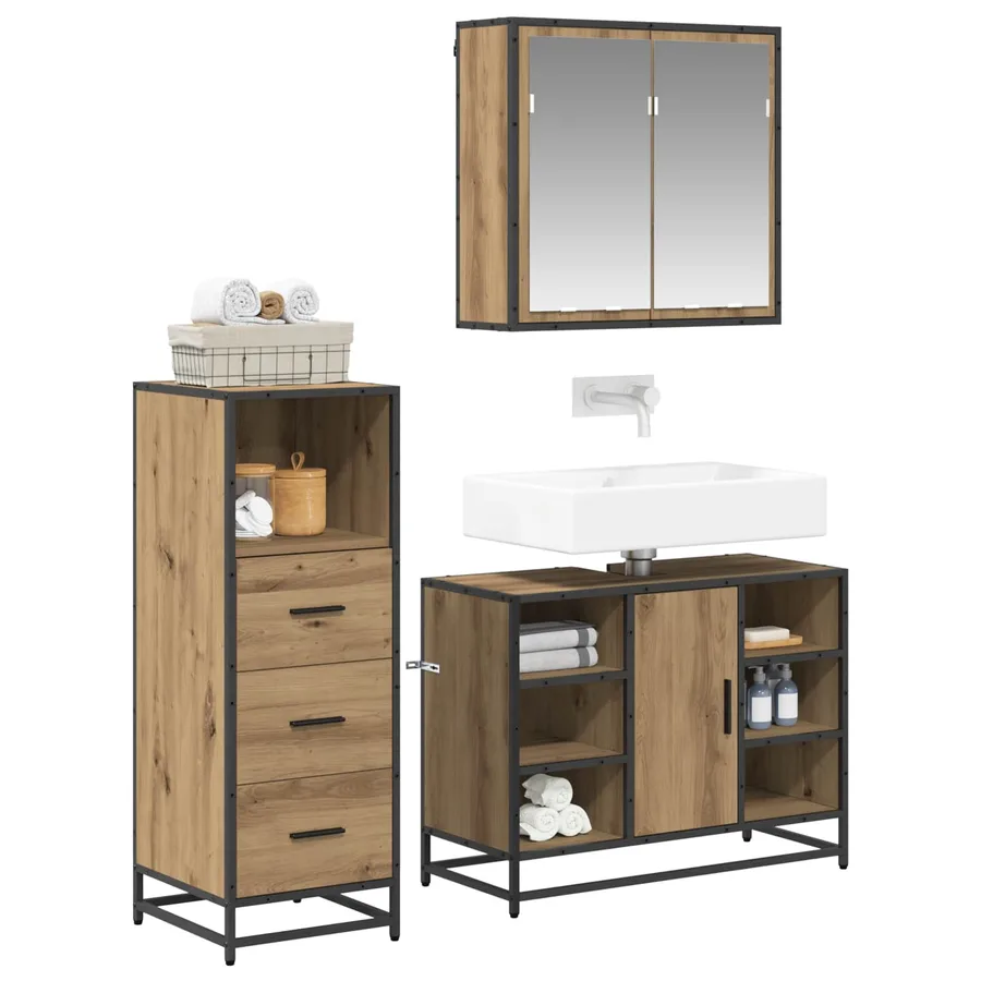 Ensemble de mobilier de salle de bain 3 pc Chêne artisanal - 3