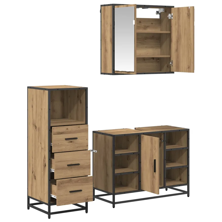 Ensemble de mobilier de salle de bain 3 pc Chêne artisanal - 5