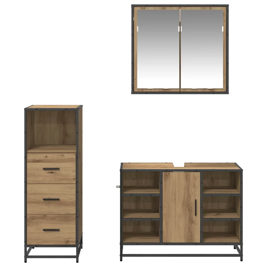 Ensemble de mobilier de salle de bain 3 pc Chêne artisanal - 9