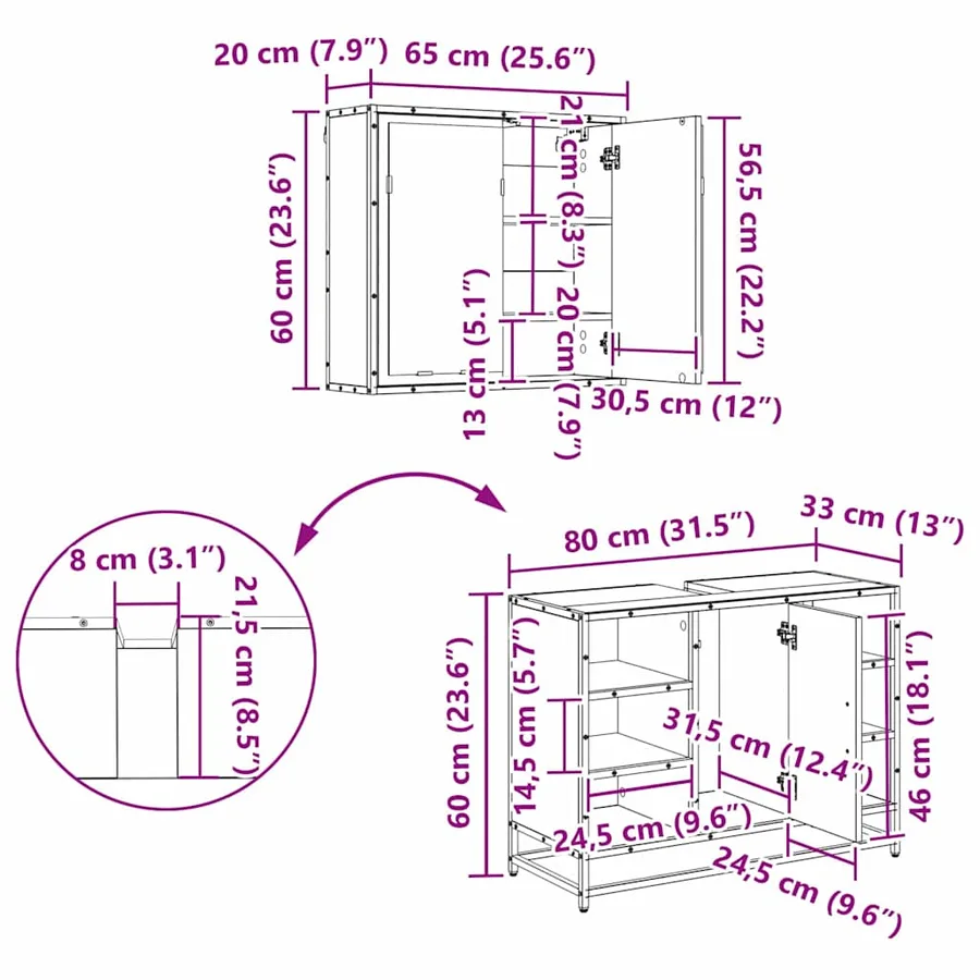 Ensemble de mobilier de salle de bain 2 pc Chêne artisanal - 18