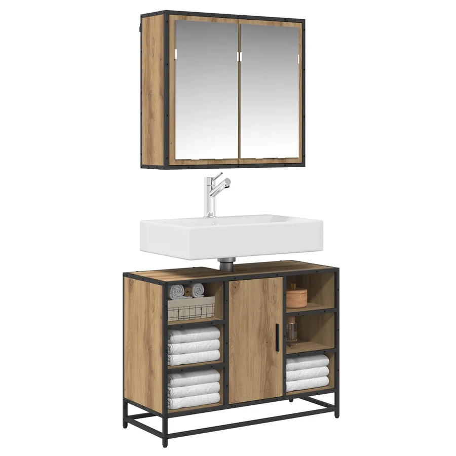 Ensemble de mobilier de salle de bain 2 pc Chêne artisanal - 3
