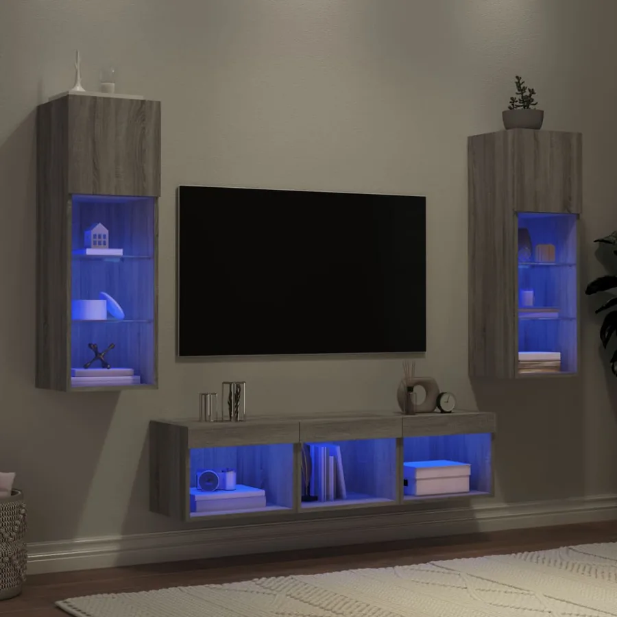 Unités murales TV avec LED 5 pcs gris sonoma bois d'ingénierie