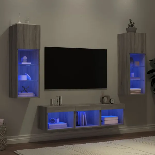 Unités murales TV avec LED 5 pcs gris sonoma bois d'ingénierie