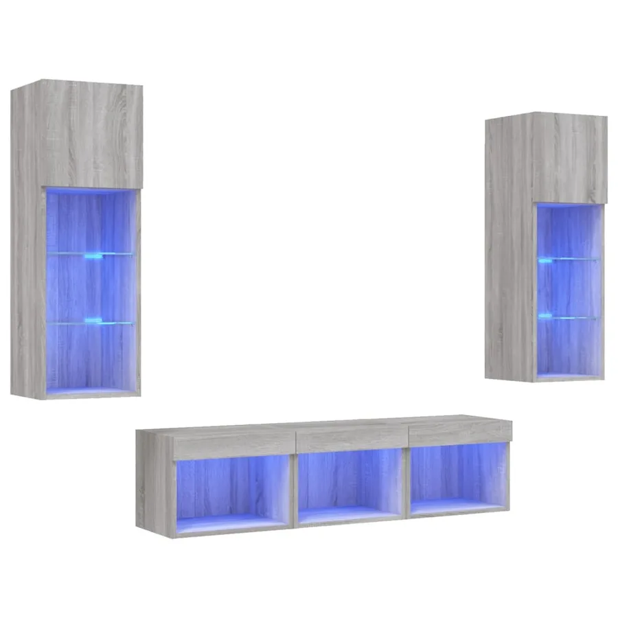 Unités murales TV avec LED 5 pcs gris sonoma bois d'ingénierie - 2