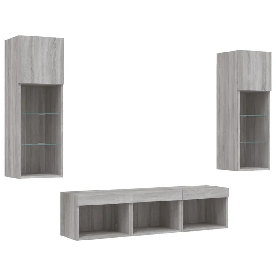 Unités murales TV avec LED 5 pcs gris sonoma bois d'ingénierie - 5