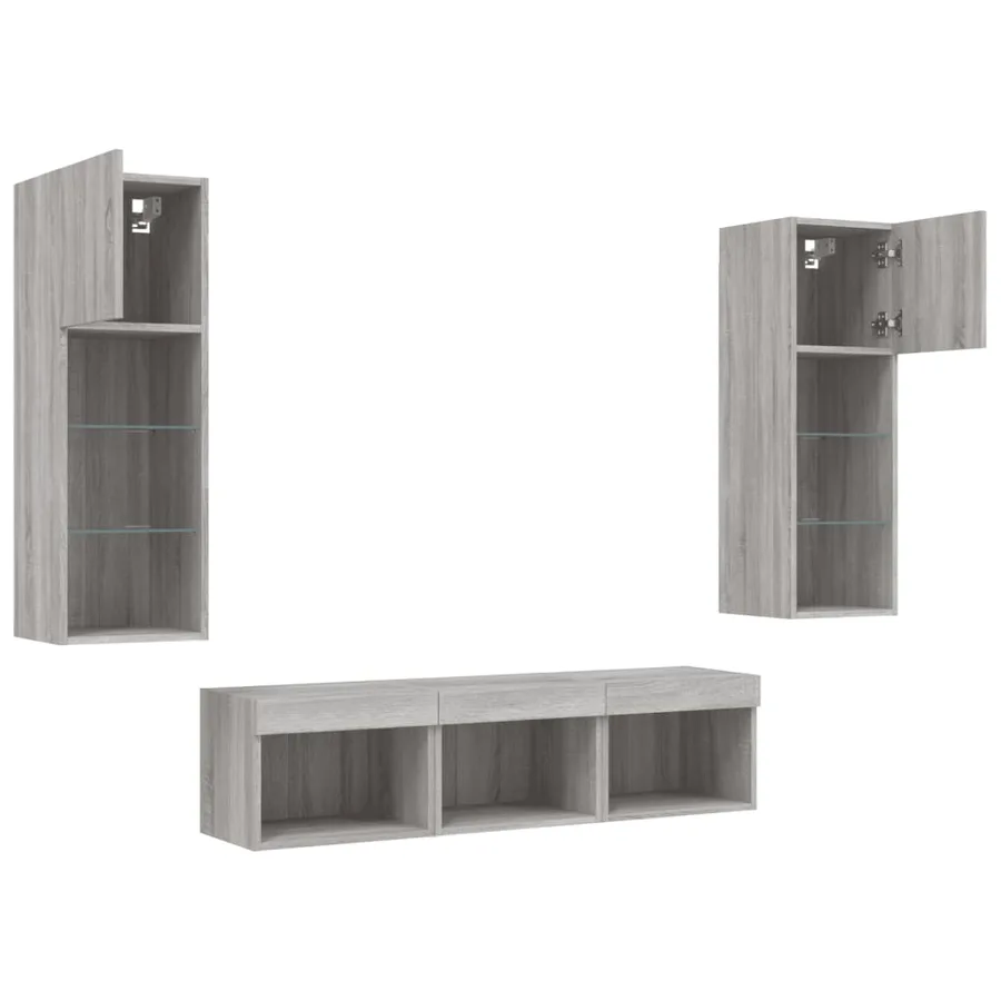 Unités murales TV avec LED 5 pcs gris sonoma bois d'ingénierie - 6