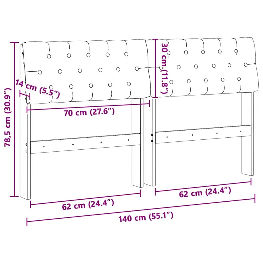 Tête de lit capitonnée Gris clair 140 cm Pin massif - 11