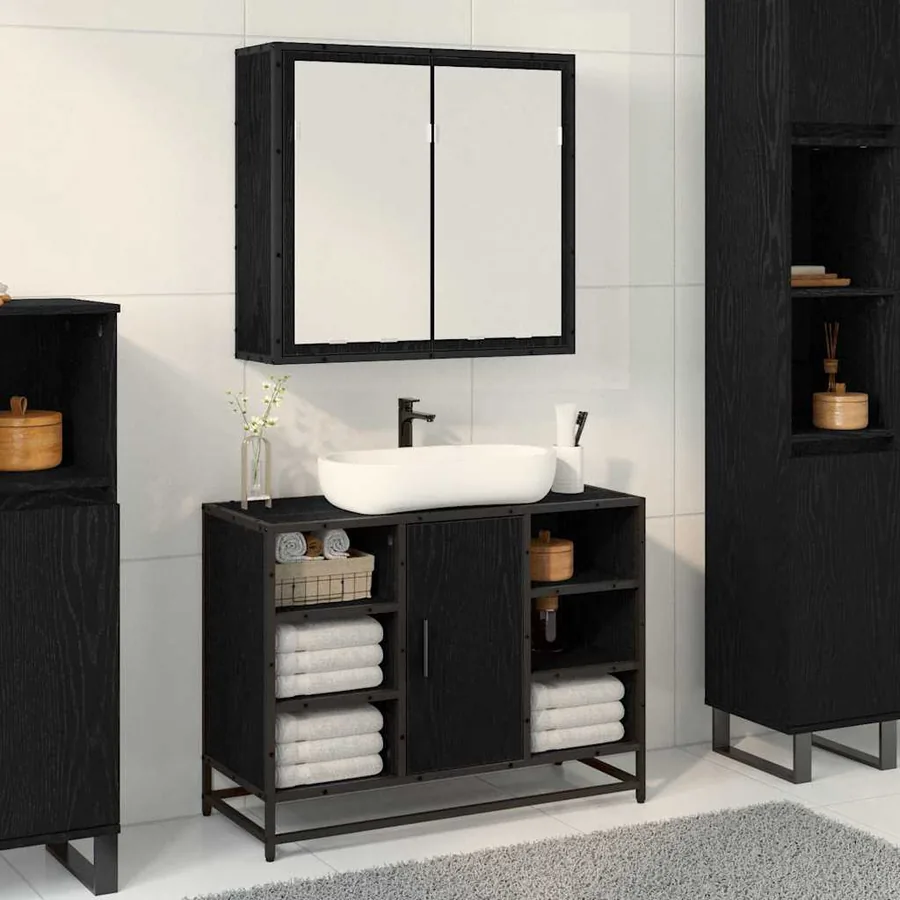 Étagère Murale avec étagère Chêne noir 65 x 20 x 60 cm