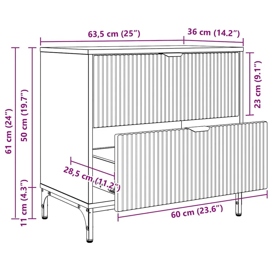 Table de chevet Sonoma gris 63,5 x 36 x 61 cm Bois d'ingénierie - 14