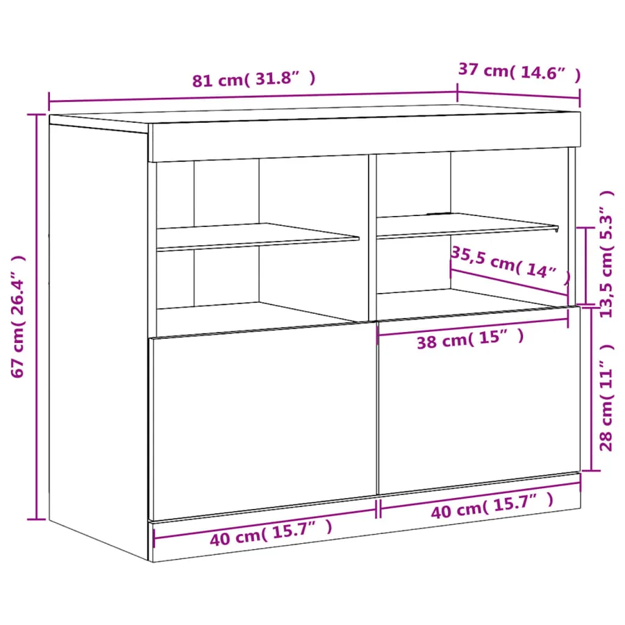 Buffet avec lumières LED gris béton 81x37x67 cm - 15