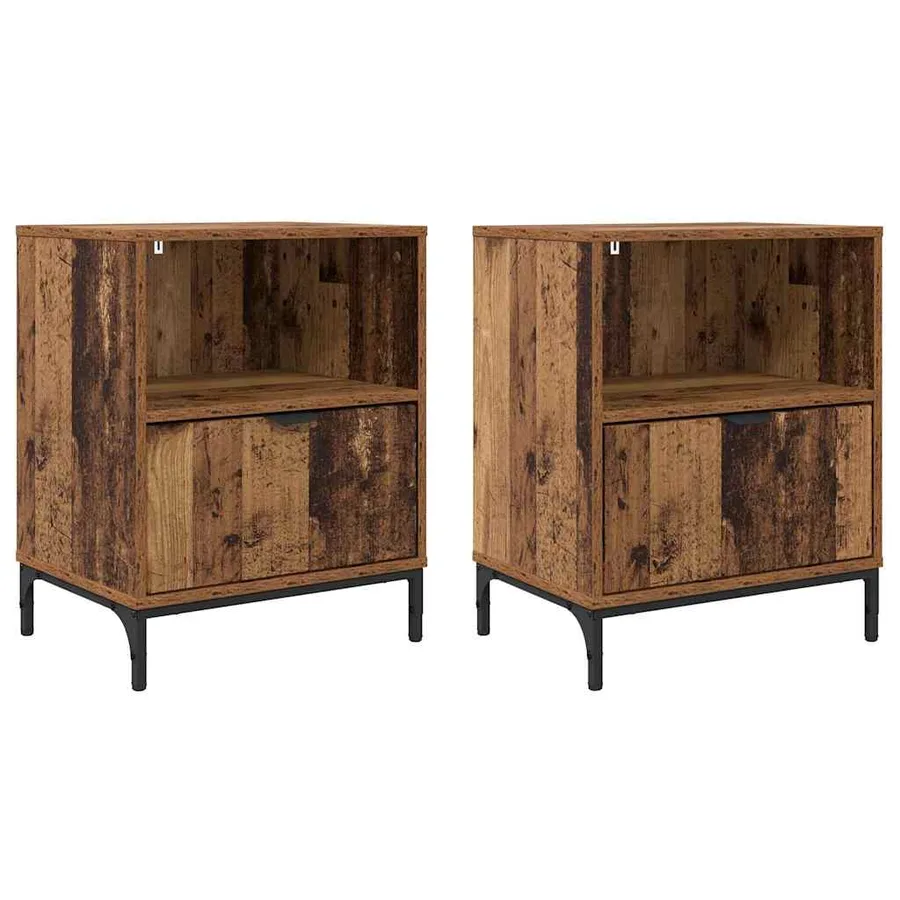 Cabinet de chevet avec tiroir 2 pcs Bois ancien 49 x 36 x 61 cm - 2