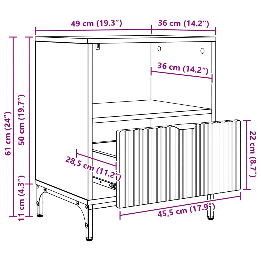 Cabinet de chevet 2 pc chêne artisanal 49 x 36 x 61 cm - 15
