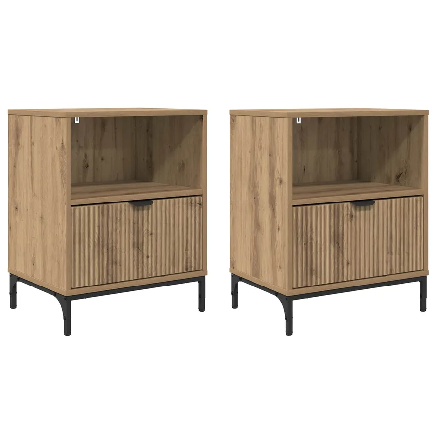 Cabinet de chevet 2 pc chêne artisanal 49 x 36 x 61 cm - 2