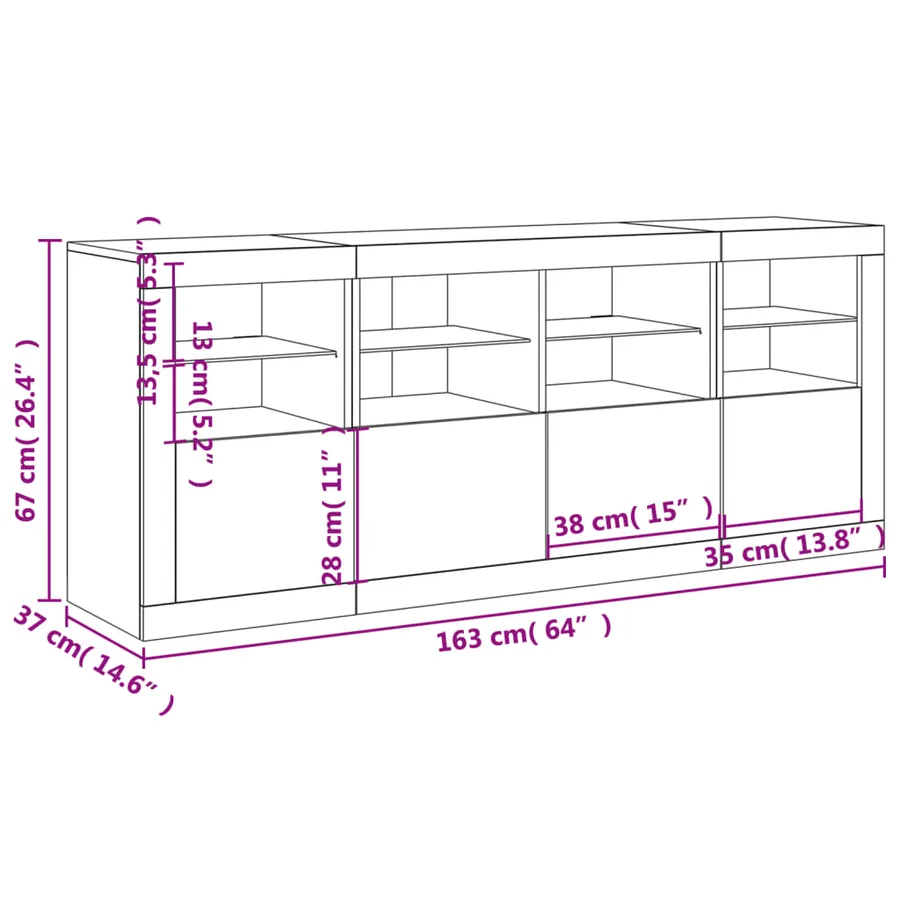 Buffet avec lumières LED gris béton 163x37x67 cm - 17