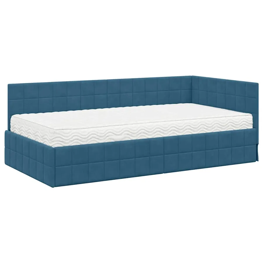 Cadre de lit d'angle avec matelas 2 pcs Bleu Velours - 4