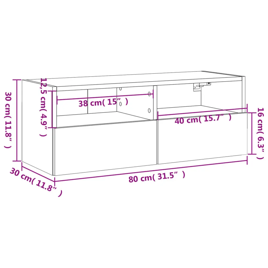 Meuble TV mural gris béton 80x30x30 cm bois d'ingénierie - 14
