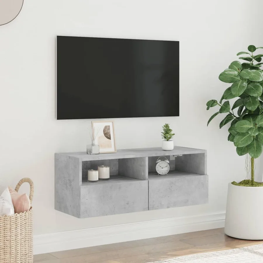 Meuble TV mural gris béton 80x30x30 cm bois d'ingénierie - 3