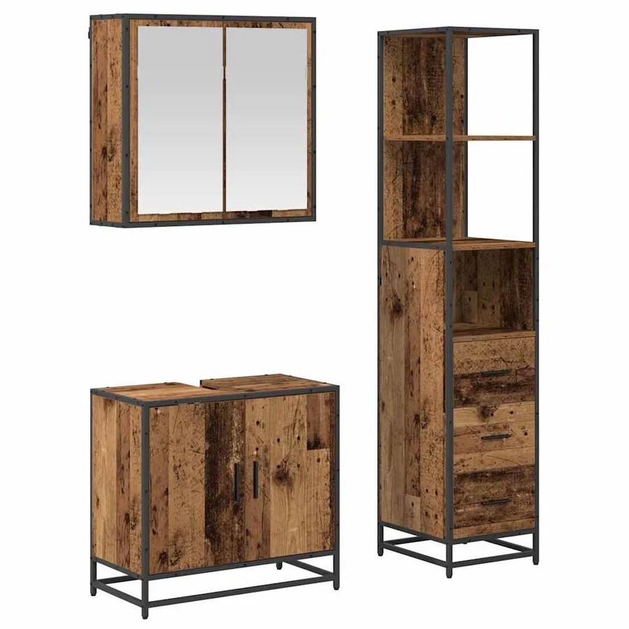 Ensemble de mobilier de salle de bain 3 pcs Bois Ancien - 2