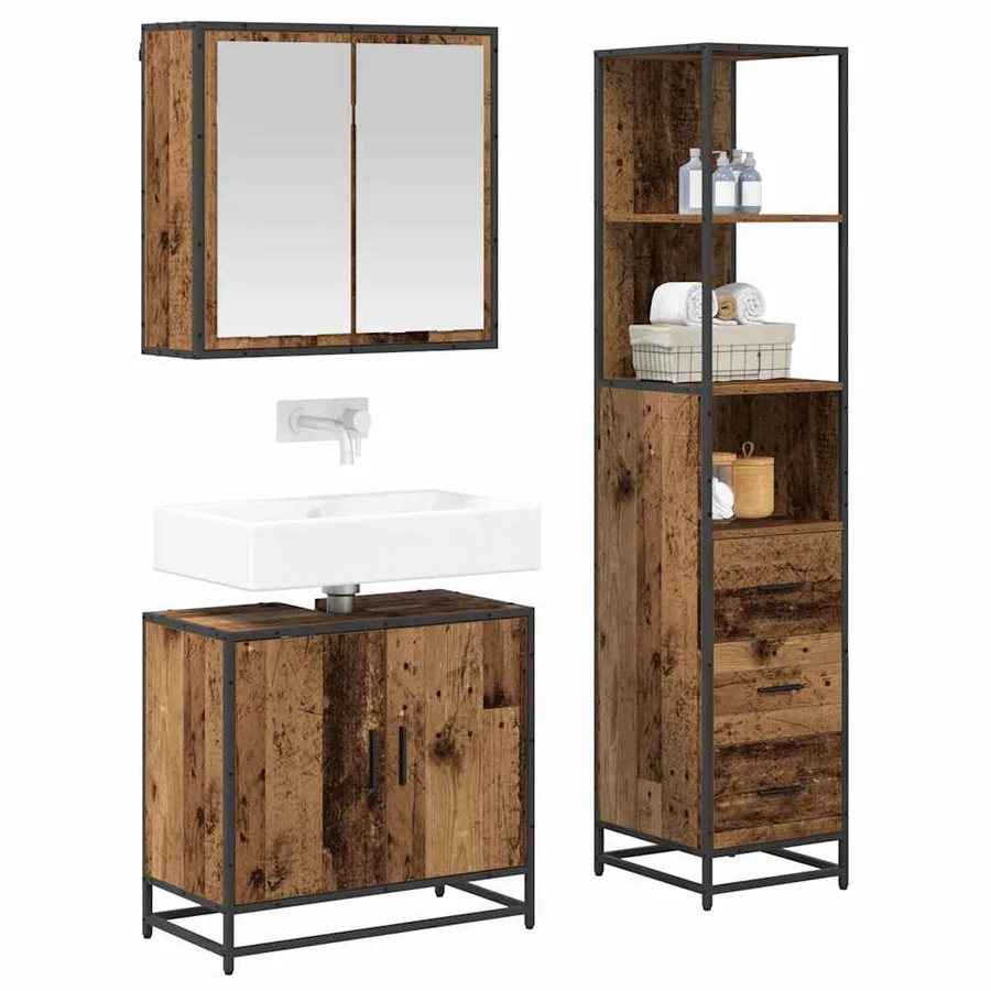 Ensemble de mobilier de salle de bain 3 pcs Bois Ancien - 3