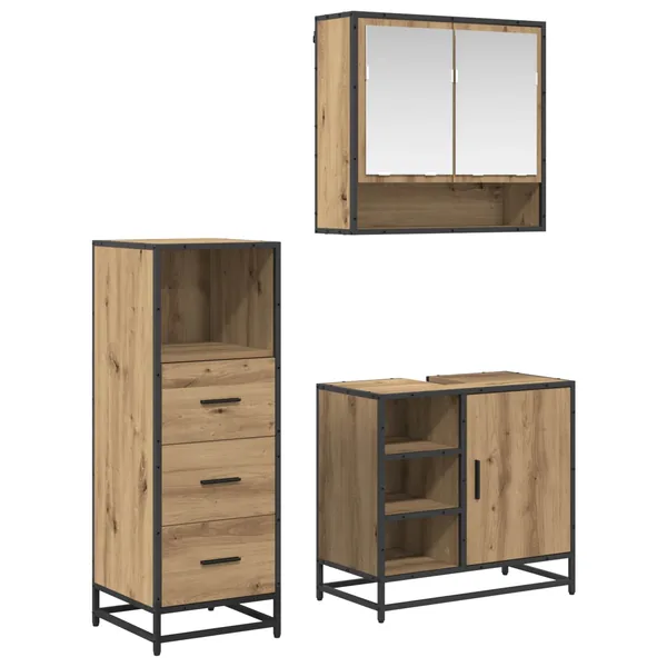 Ensemble de mobilier de salle de bain 3 pc Chêne artisanal