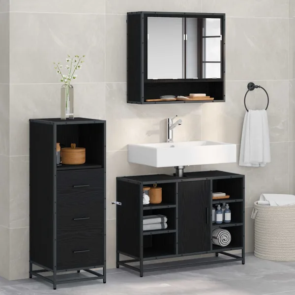 Ensemble de mobilier de salle de bain 3 pcs Chêne noir