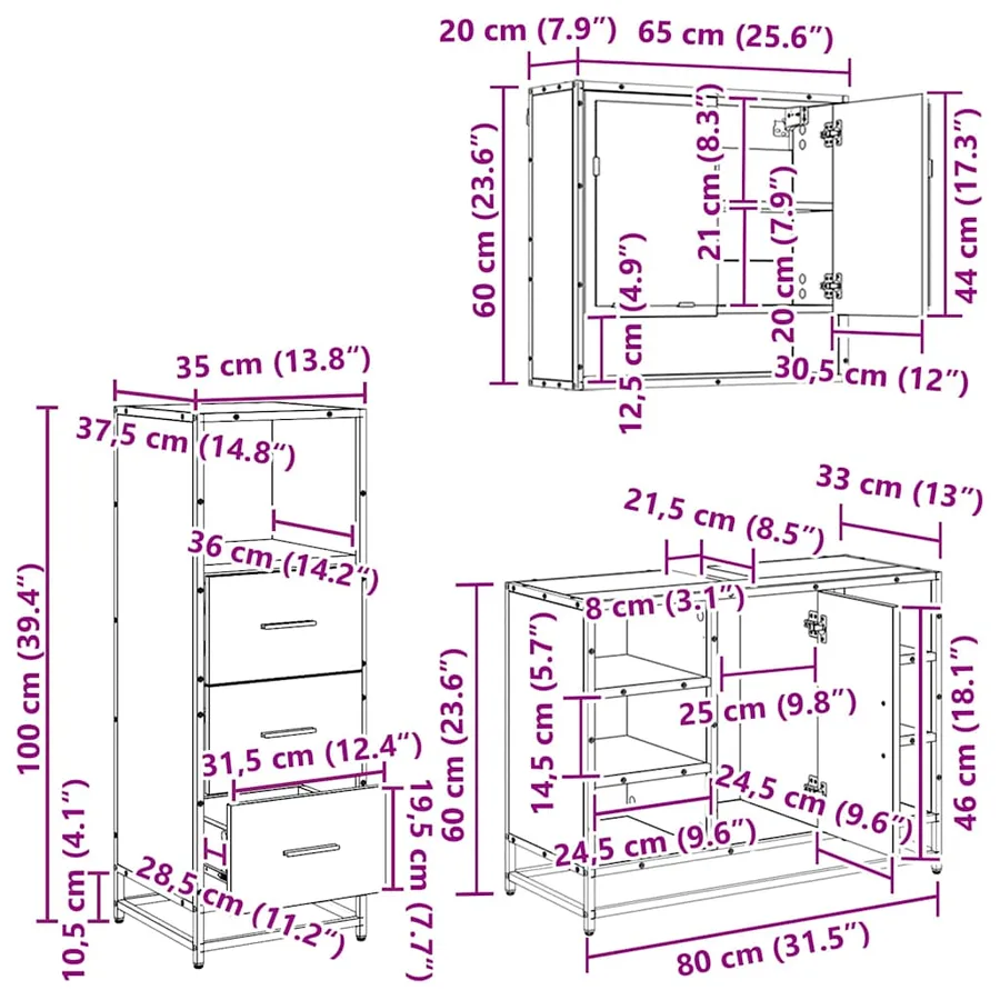 Ensemble de mobilier de salle de bain 3 pcs Chêne noir - 17