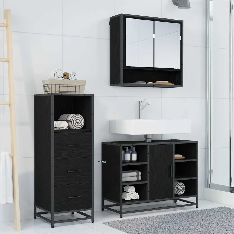 Ensemble de mobilier de salle de bain 3 pcs Chêne noir - 4