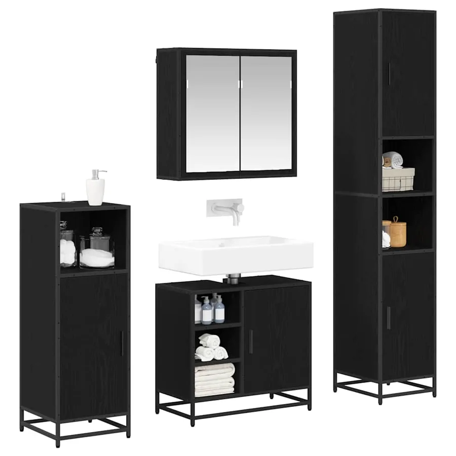 Ensemble de mobilier de salle de bain 4 pcs Chêne noir - 3