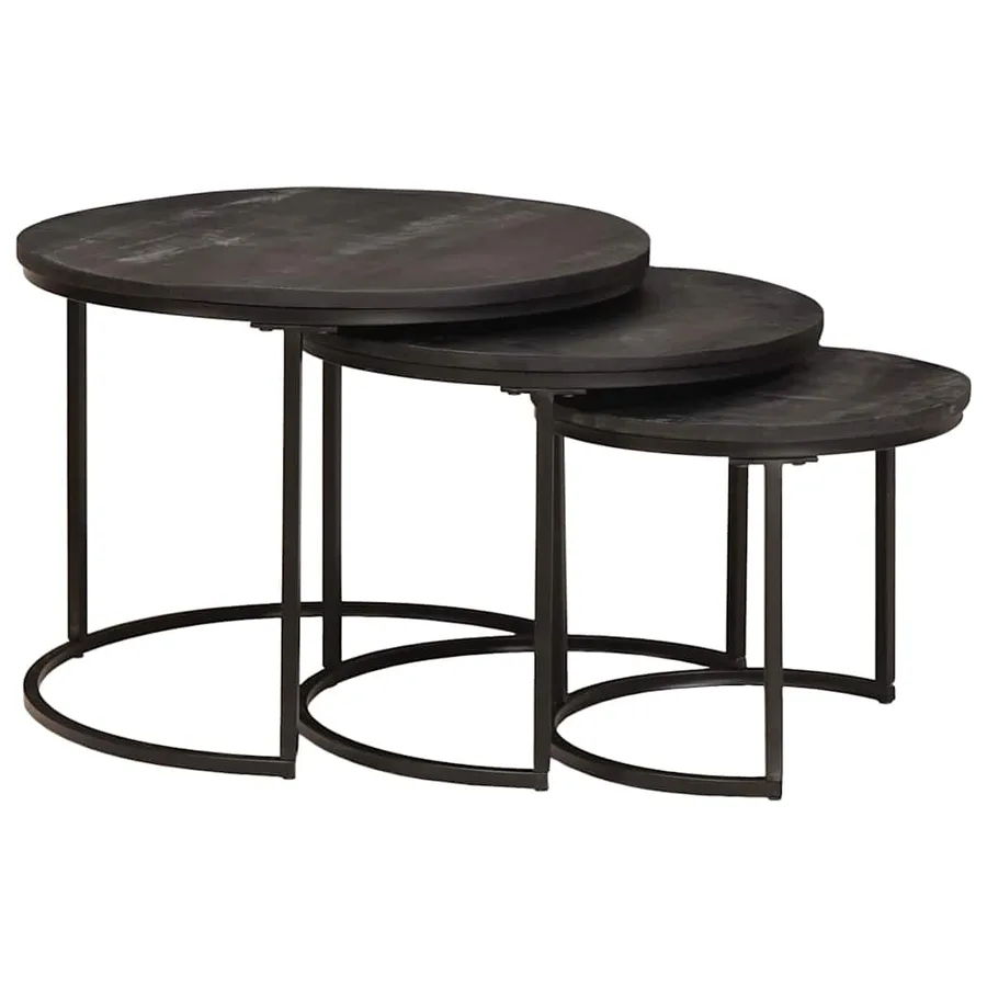 Tables basses gigognes 3 pcs Bois de mangue massif et acier - 2