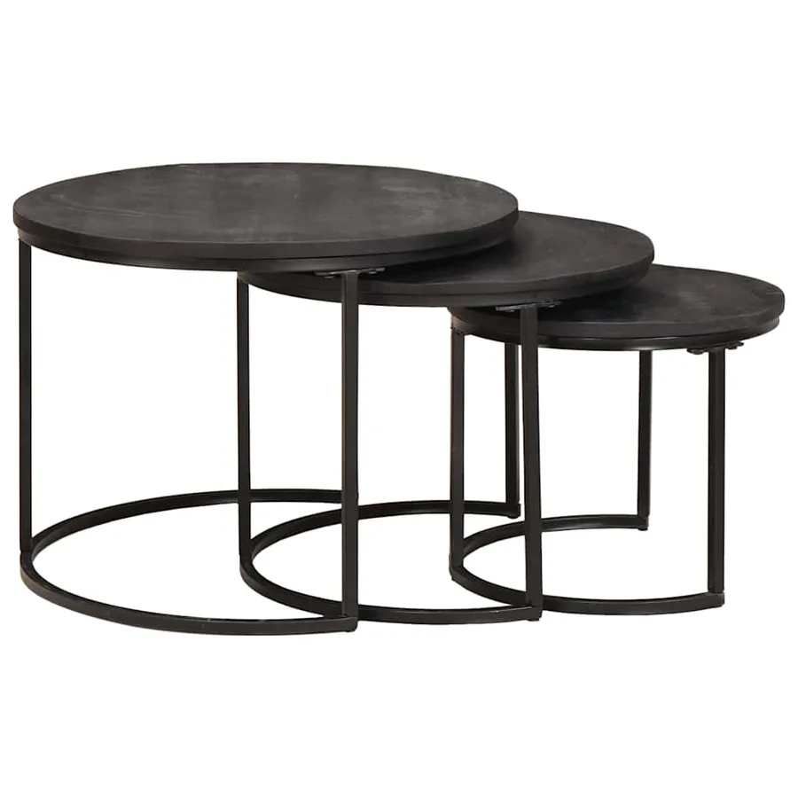 Tables basses gigognes 3 pcs Bois de mangue massif et acier - 5
