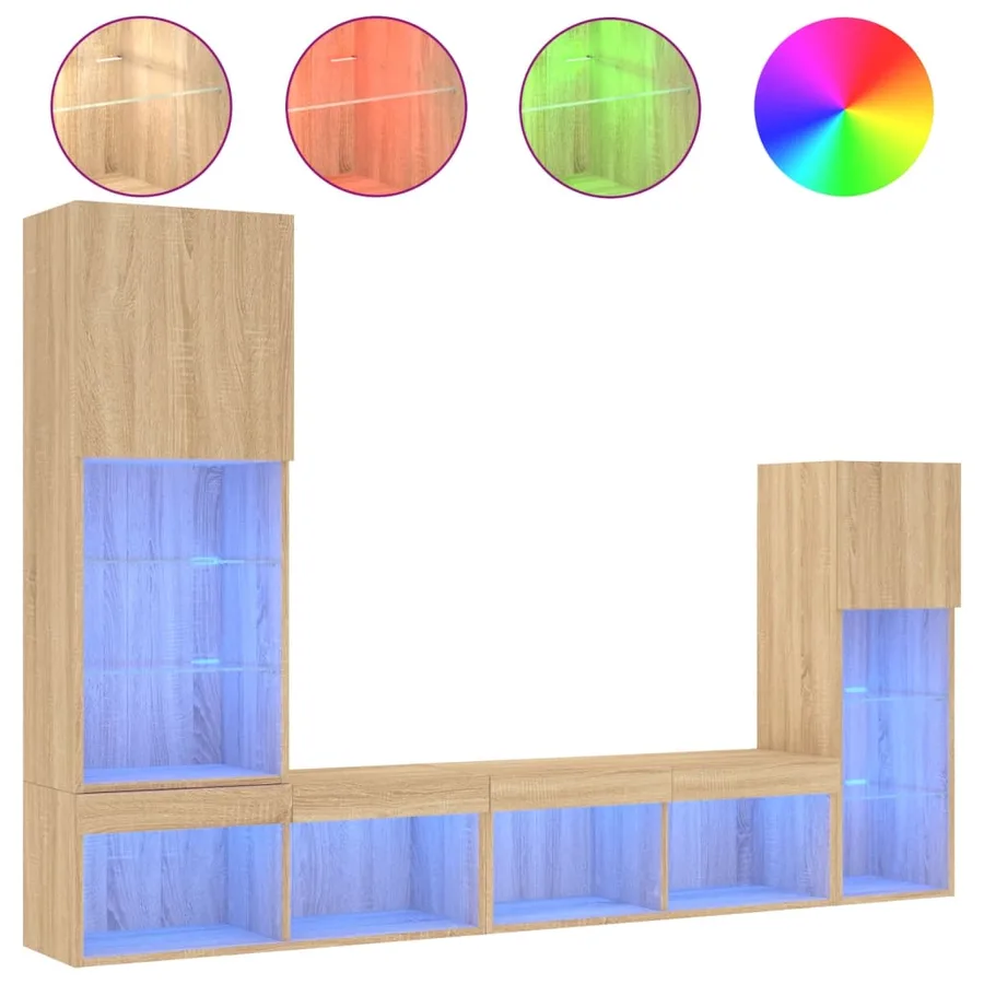 Unités murales TV avec LED 4 pcs chêne sonoma bois d'ingénierie - 2