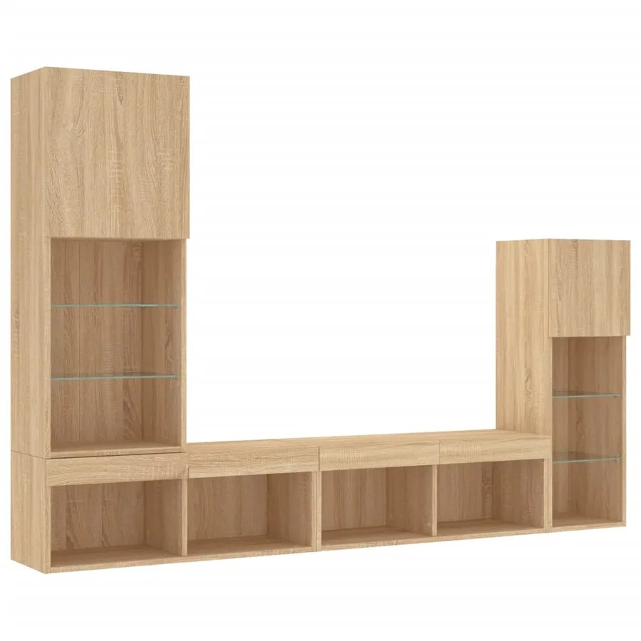Unités murales TV avec LED 4 pcs chêne sonoma bois d'ingénierie - 3