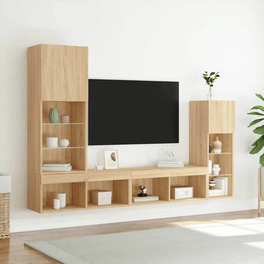 Unités murales TV avec LED 4 pcs chêne sonoma bois d'ingénierie - 4
