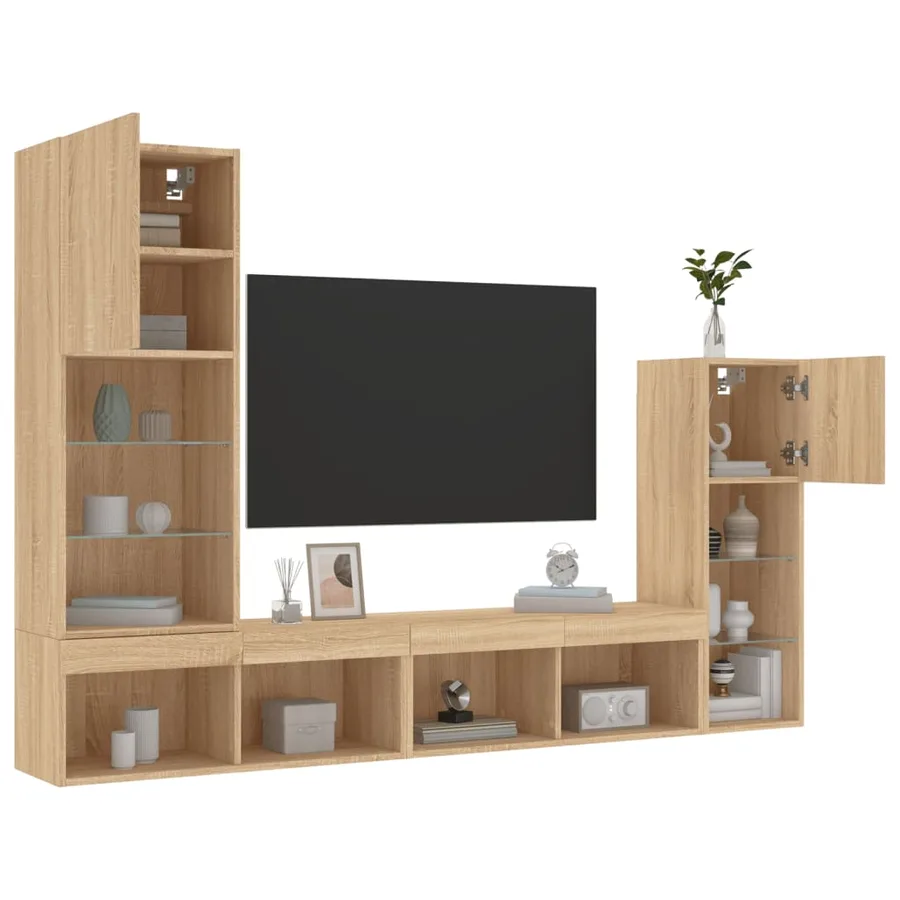Unités murales TV avec LED 4 pcs chêne sonoma bois d'ingénierie - 5
