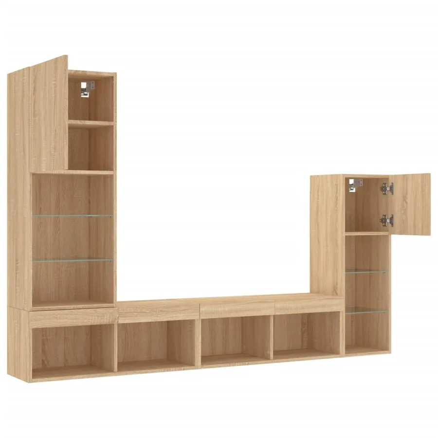 Unités murales TV avec LED 4 pcs chêne sonoma bois d'ingénierie - 6