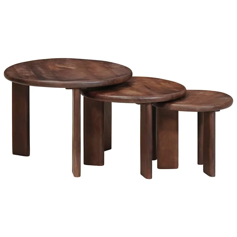 Tables basses gigognes 3 pcs Marron foncé Bois de mangue massif