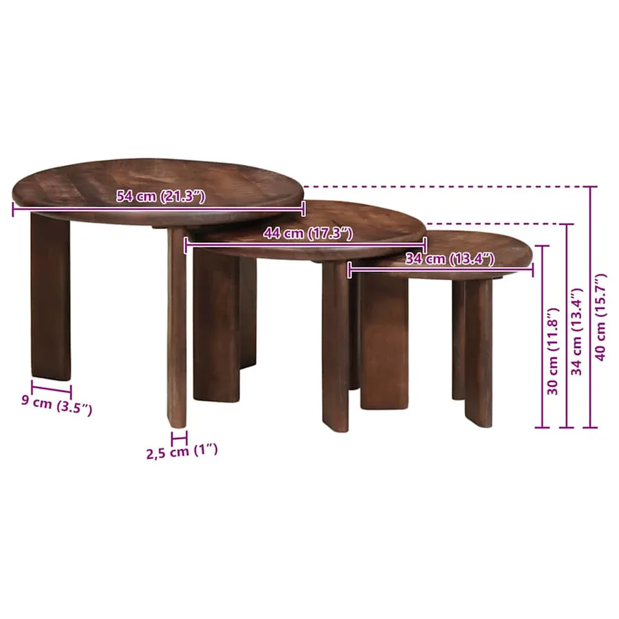 Tables basses gigognes 3 pcs Marron foncé Bois de mangue massif - 11