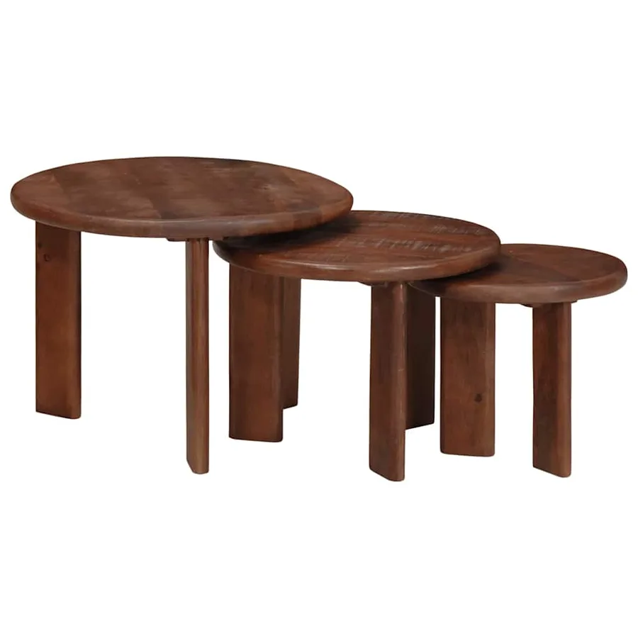 Tables basses gigognes 3 pcs Marron foncé Bois de mangue massif - 2