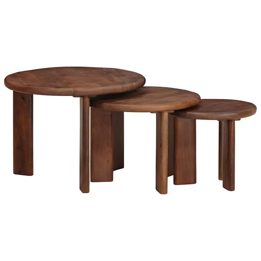 Tables basses gigognes 3 pcs Marron foncé Bois de mangue massif - 3