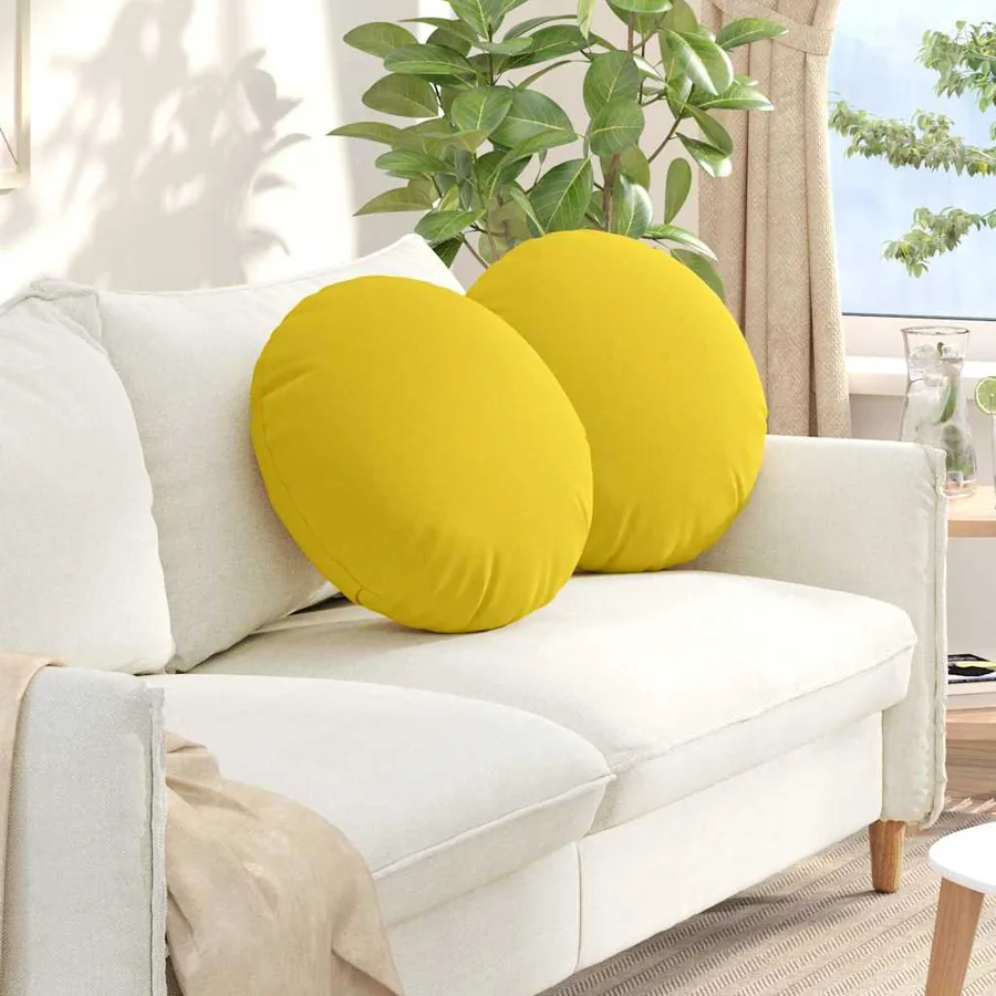 Coussins de siège 2 pcs Jaune clair Ø50 x 19 cm tissu