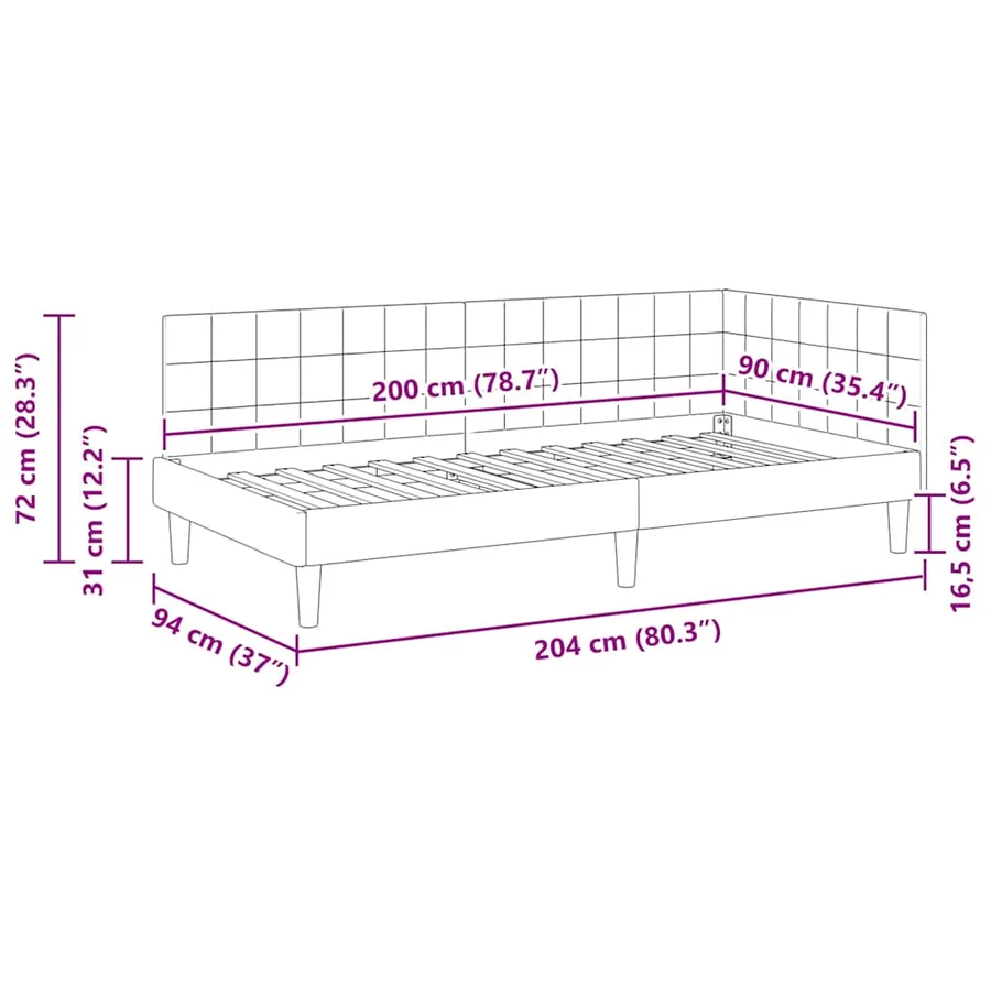 Cadre de lit d'angle Bordeaux 90 cm x 200 cm Velours - 11