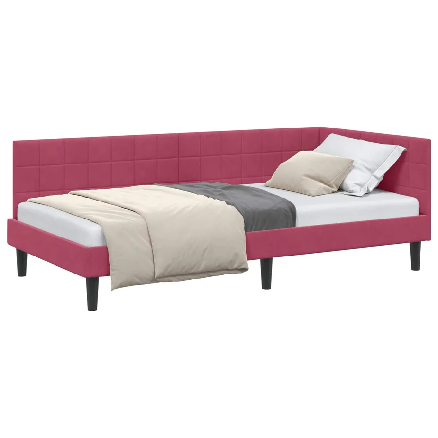Cadre de lit d'angle Bordeaux 90 cm x 200 cm Velours - 2