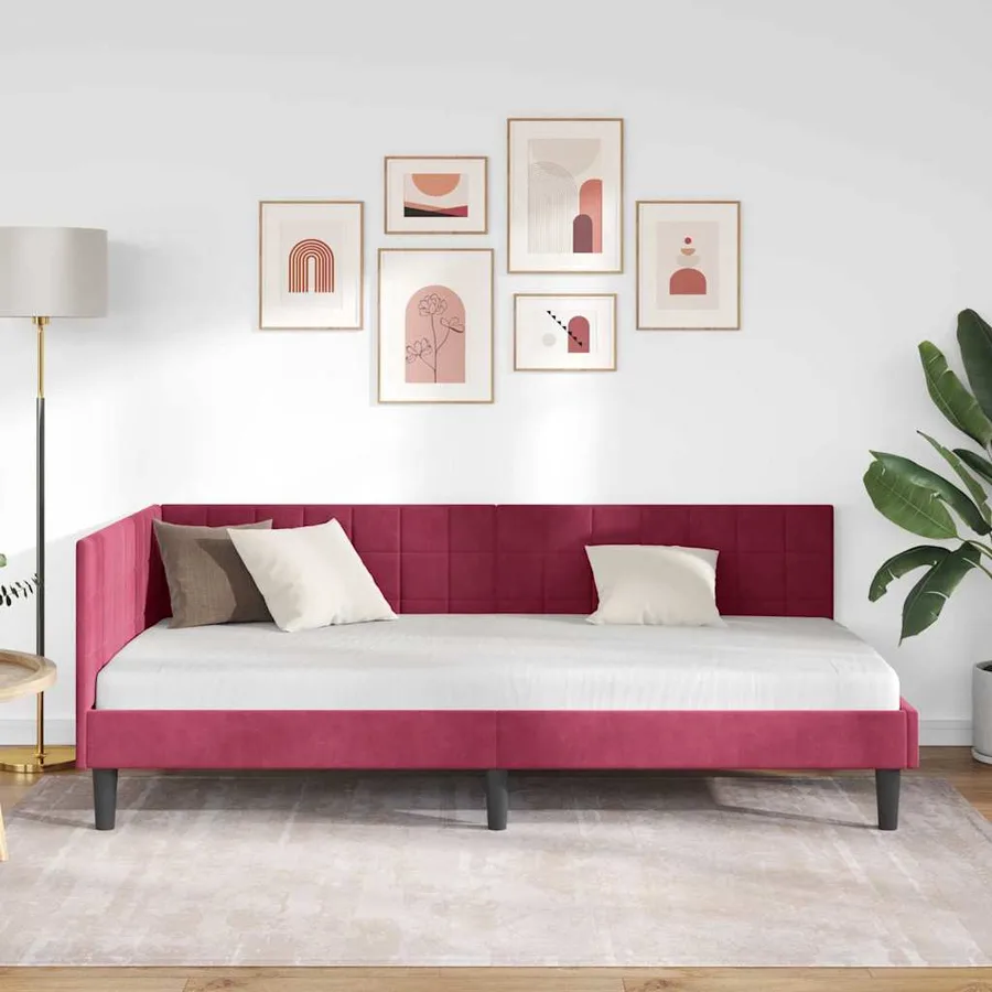 Cadre de lit d'angle Bordeaux 90 cm x 200 cm Velours - 3