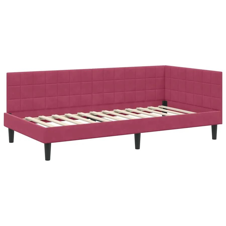 Cadre de lit d'angle Bordeaux 90 cm x 200 cm Velours - 4