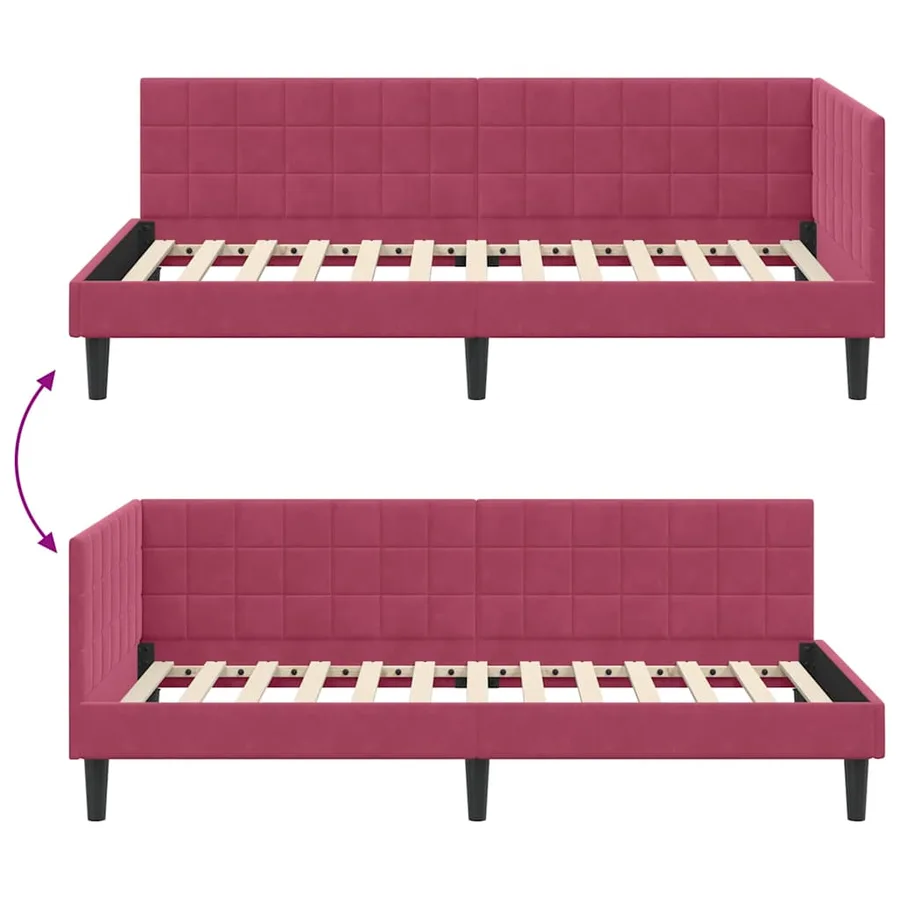 Cadre de lit d'angle Bordeaux 90 cm x 200 cm Velours - 9